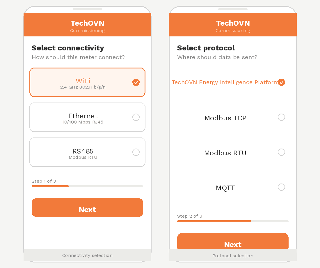 Titan App commissioning workflow — protocol selection and WiFi setup
